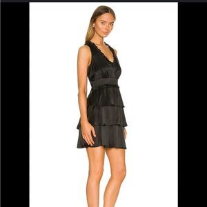 Amanda Uprichard Manresa Dress small ruffle silk cocktail party v neck black